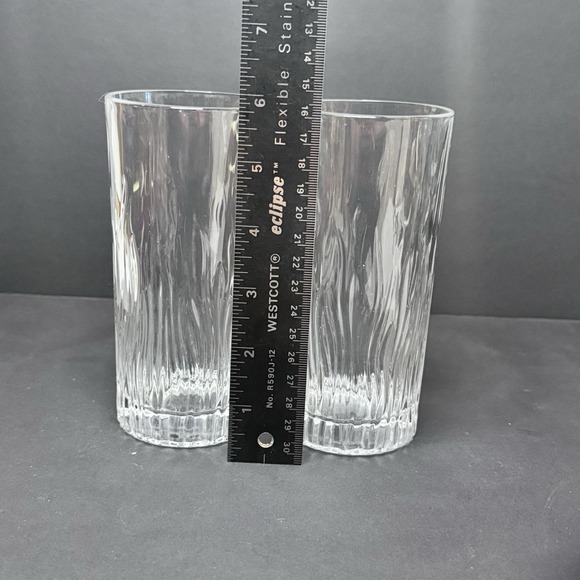 Royal Crystal Rock Clear Textured Glass Tumblers Fire‎ Design Set Of 2 EUC - Picture 5 of 6